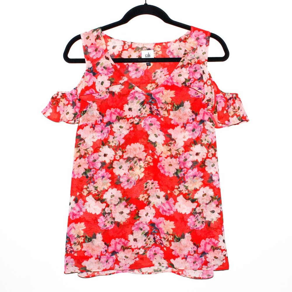 Cabi "Lush" Floral Cold Shoulder Blouse